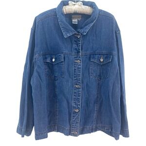 Coldwater Creek Denim Jacket Womens 2X Blue Tencel Button Front Stitch Shacket